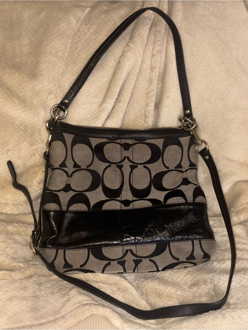 Coach Black Stripped Convertible Strap Purse